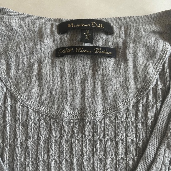 Massimo Dutti Gray Cable-Knit Patched Elbows V-Neck Cotton-Wool-Cashmere Sweater - Picture 9 of 10